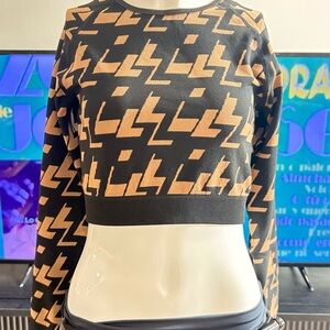 Mono B Black and Tan Geometric Crop Top